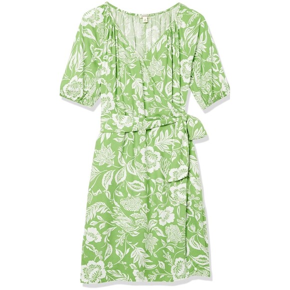 Goodthreads Women's Fluid Twill Wrap Midi Dress Green/White Floral Size XX-Large - Picture 3 of 14